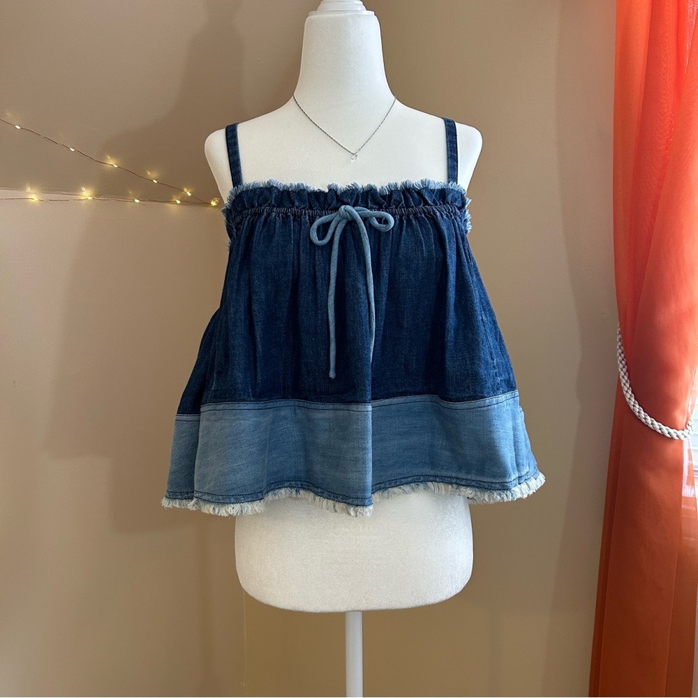 Anthropologie Two-Tone Denim Camisole Top in Dark & Light Blue